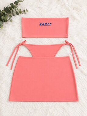 Angel Pink 3-Piece Tube Top & Mini Skirt Set | Matching Outfit | Size M